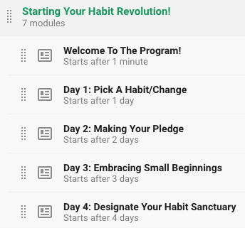Pictured are 5 of the 172 Modules of the Habit Revolution Challenge published by ENERGIA VITA | The Trevors Clinic for Functional Health
